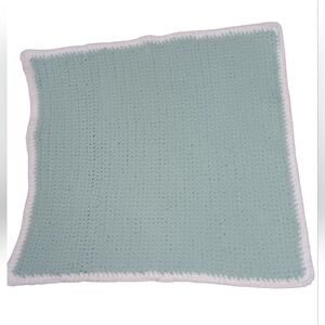 Mint Green Crochet Blanket with White Trim